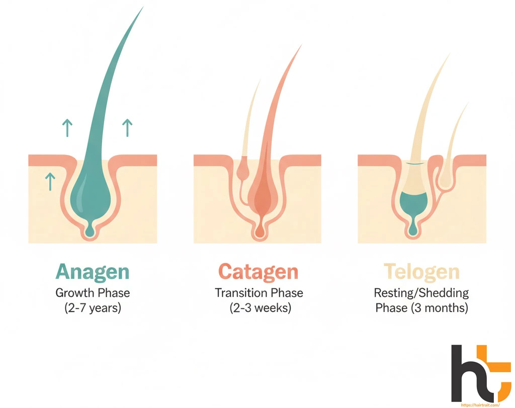 Hair growth tips infographic showing anagen, catagen, and telogen phases of the hair growth cycle