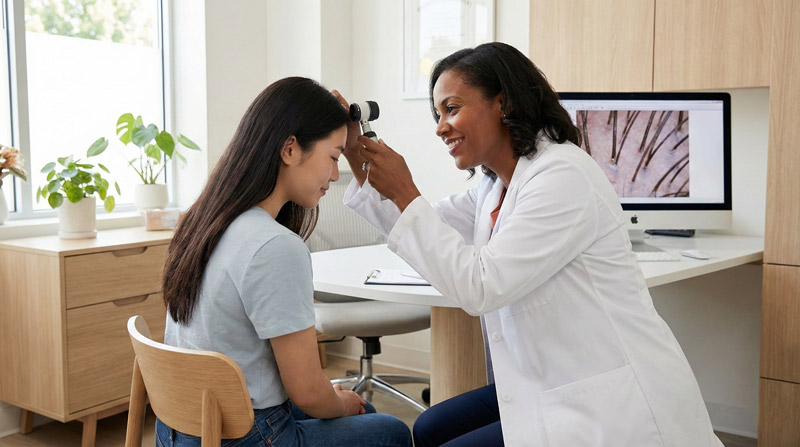 Dermatologist consultation for hair thinning at 25