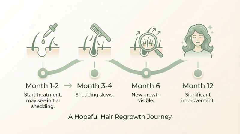 Hair regrowth timeline after starting treatment for thinning at 25