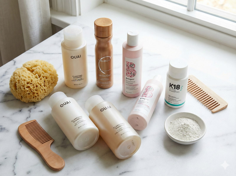 Chelating shampoos for removing hard water buildup from hair