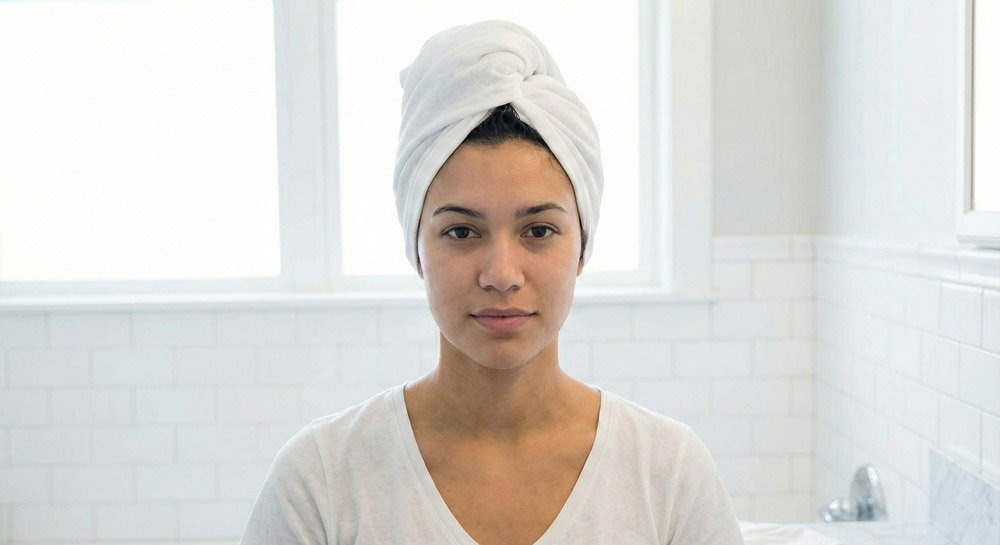 Step-by-step demonstration of the t-shirt hair drying method to prevent frizz