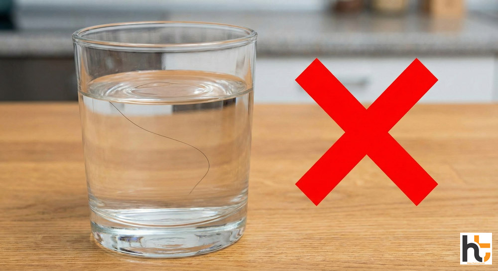 Glass of water with floating hair showing why the float test is an unreliable method for how to test hair porosity