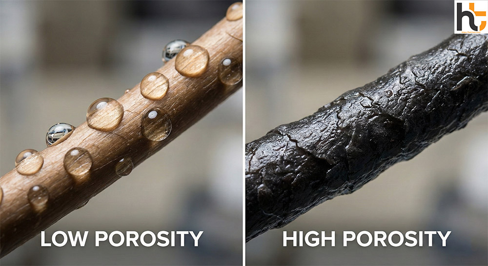 to test hair porosity comparison showing water beads on low porosity hair vs absorption in high porosity hair