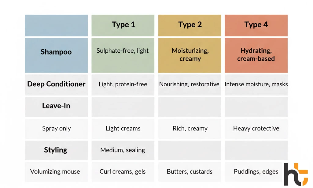 Best hair products selection chart by hair type — Type 1 2 3 and 4 product recommendations