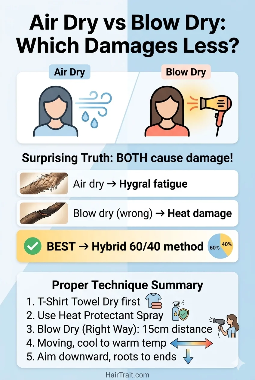 Air drying vs blow drying hair Pinterest guide which causes less damage science comparison