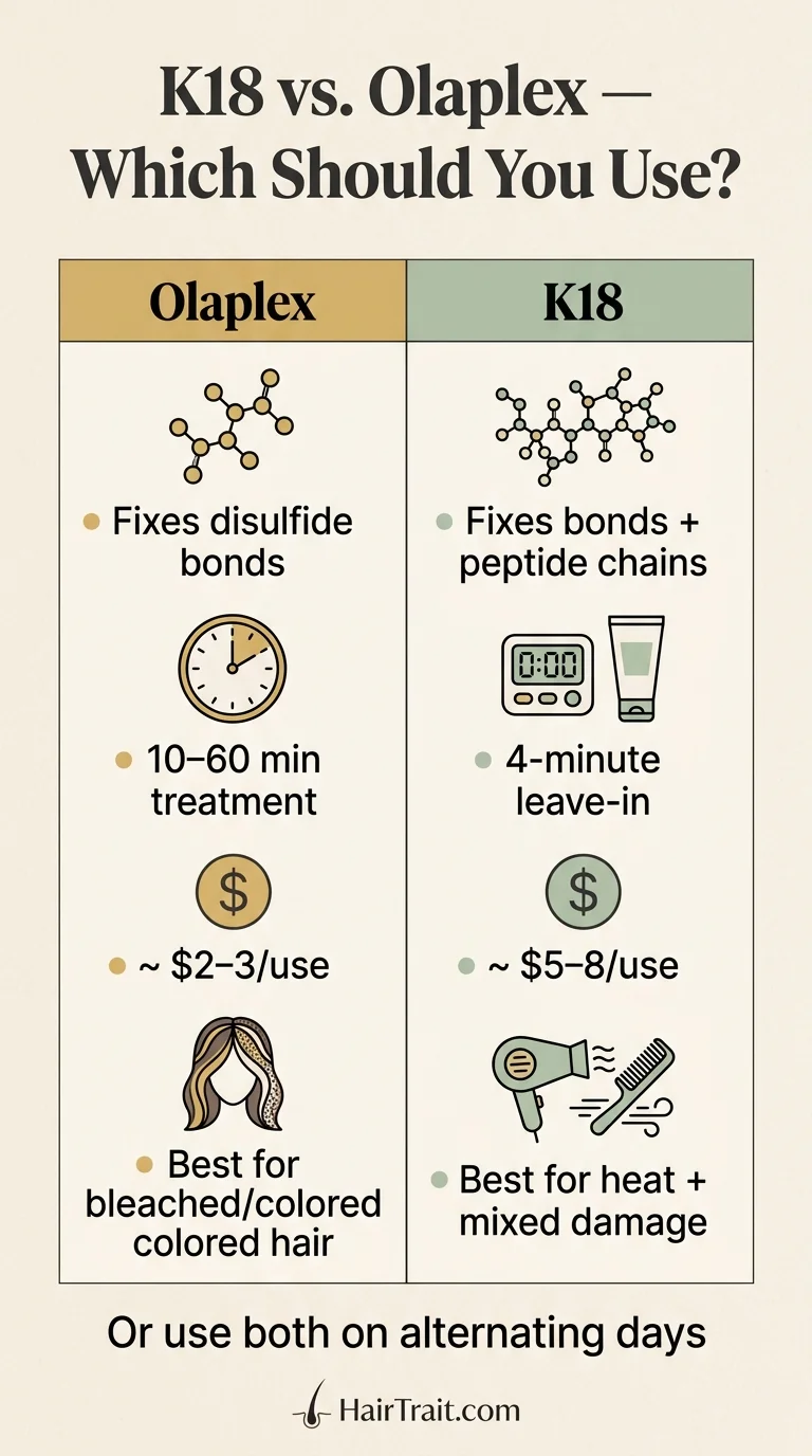 K18 vs Olaplex Pinterest comparison guide — which bond builder is right for your hair