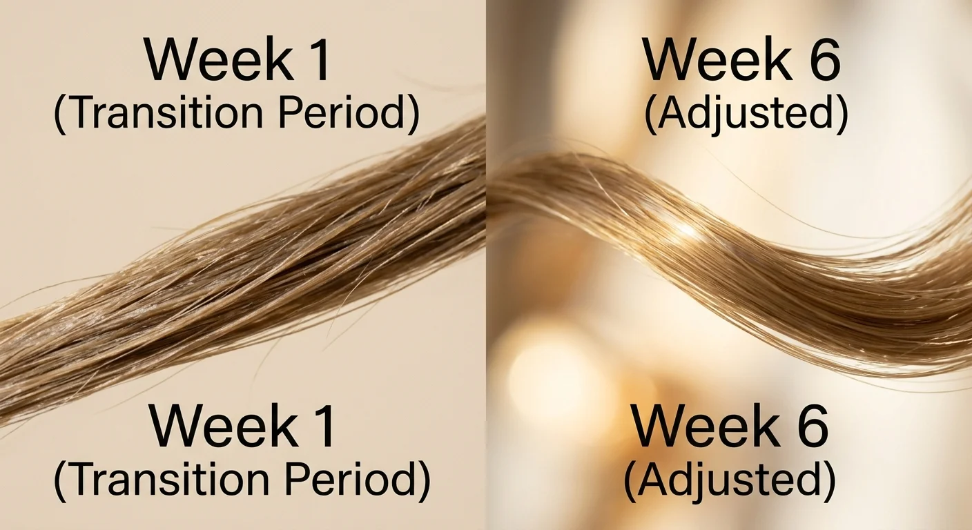 Before and after comparison of hair transitioning from silicone products to silicone-free routine