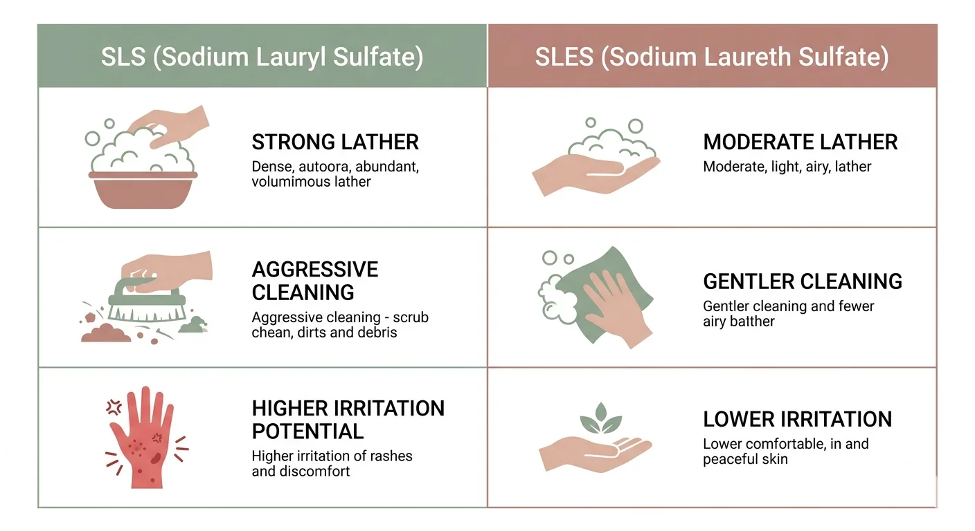 Infographic comparing SLS and SLES sulfates in shampoo formulas