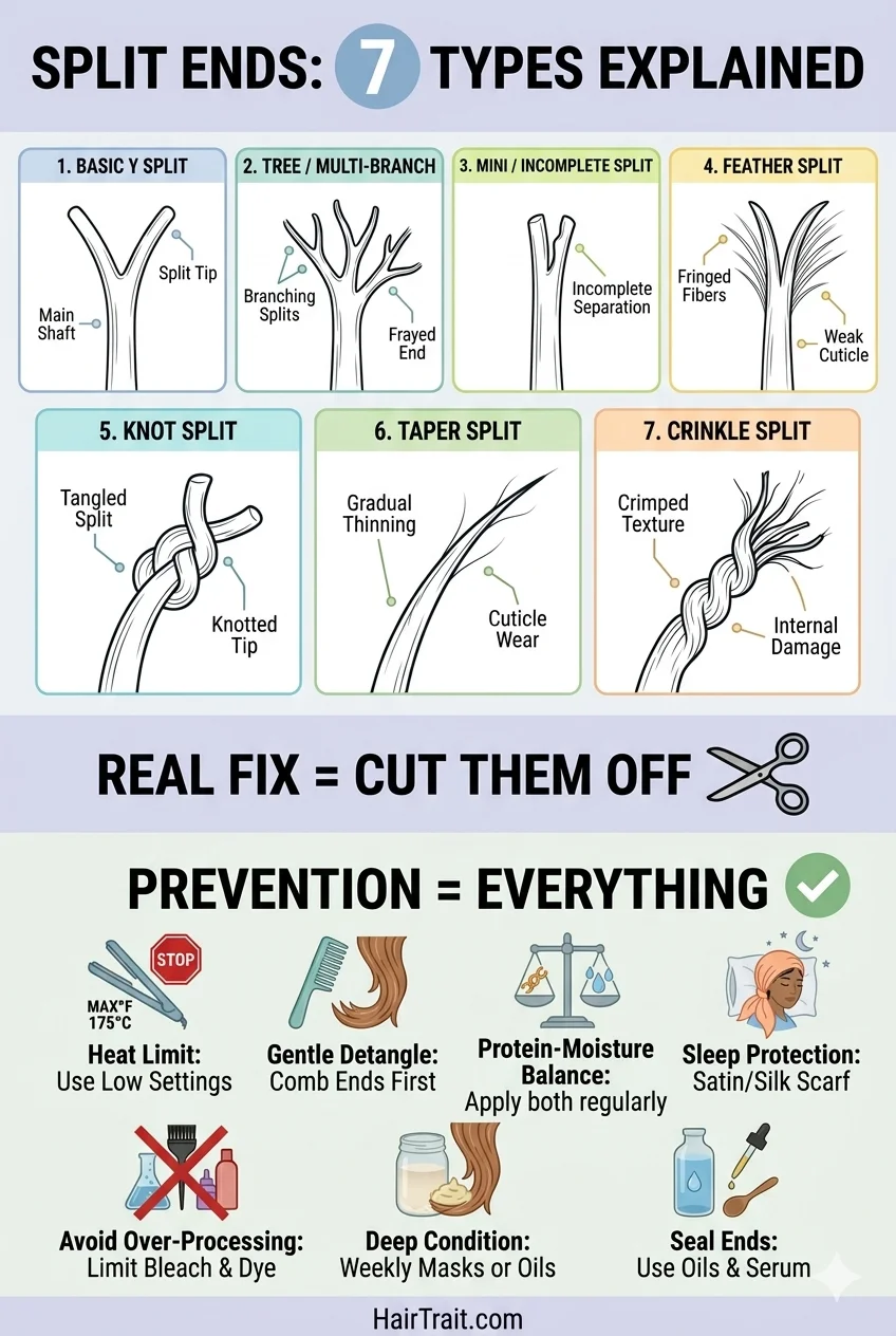 Split ends Pinterest guide 7 types what causes each and only real fix