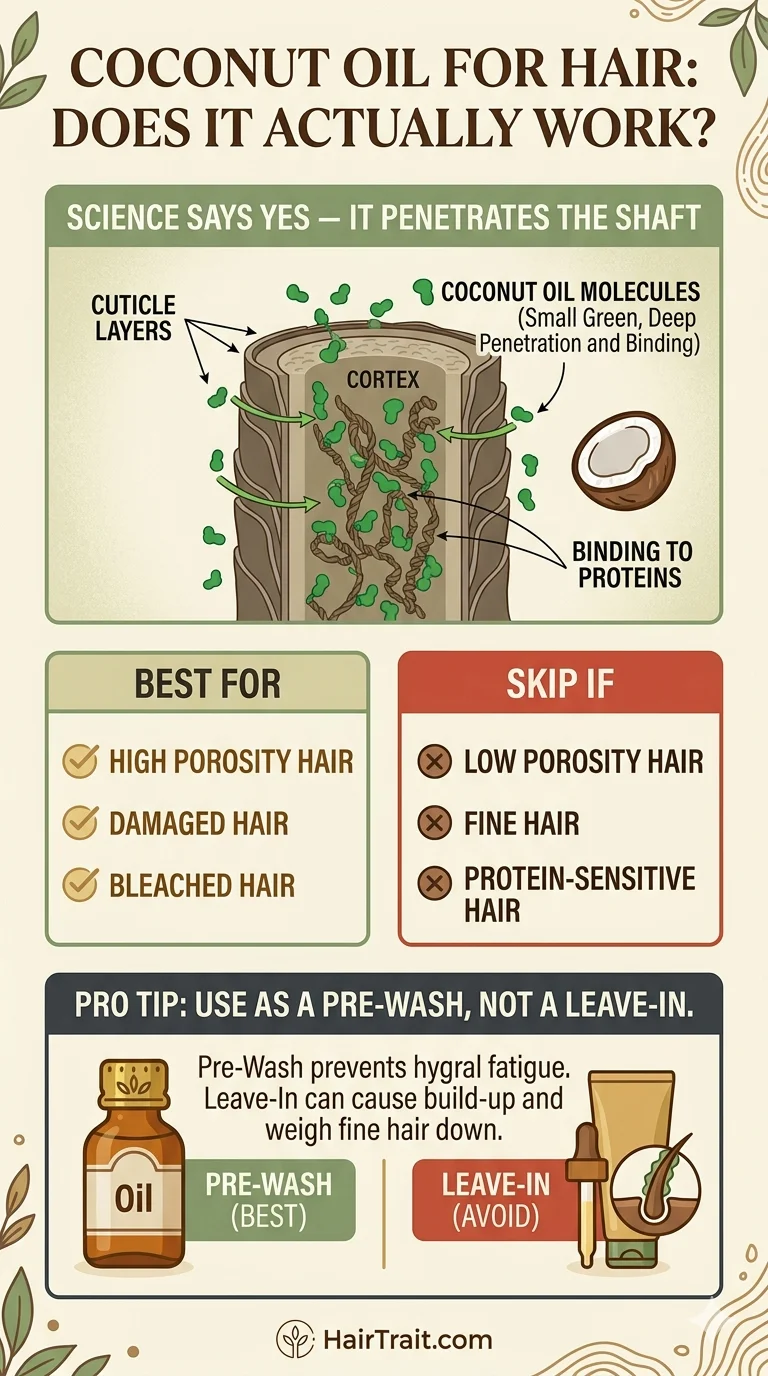 Coconut oil for hair Pinterest guide — benefits, best uses, and who should skip it