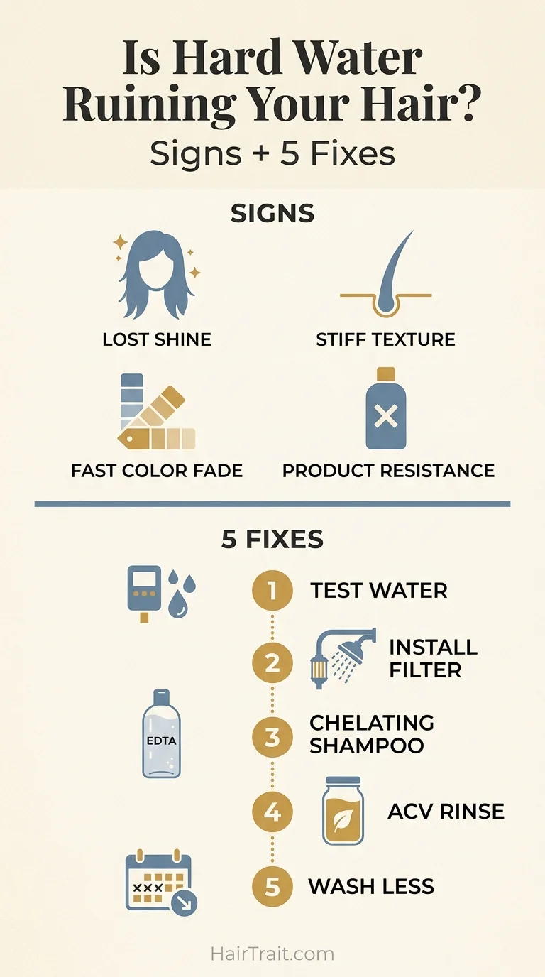 Hard water hair damage Pinterest guide — signs, causes, and 5 fixes