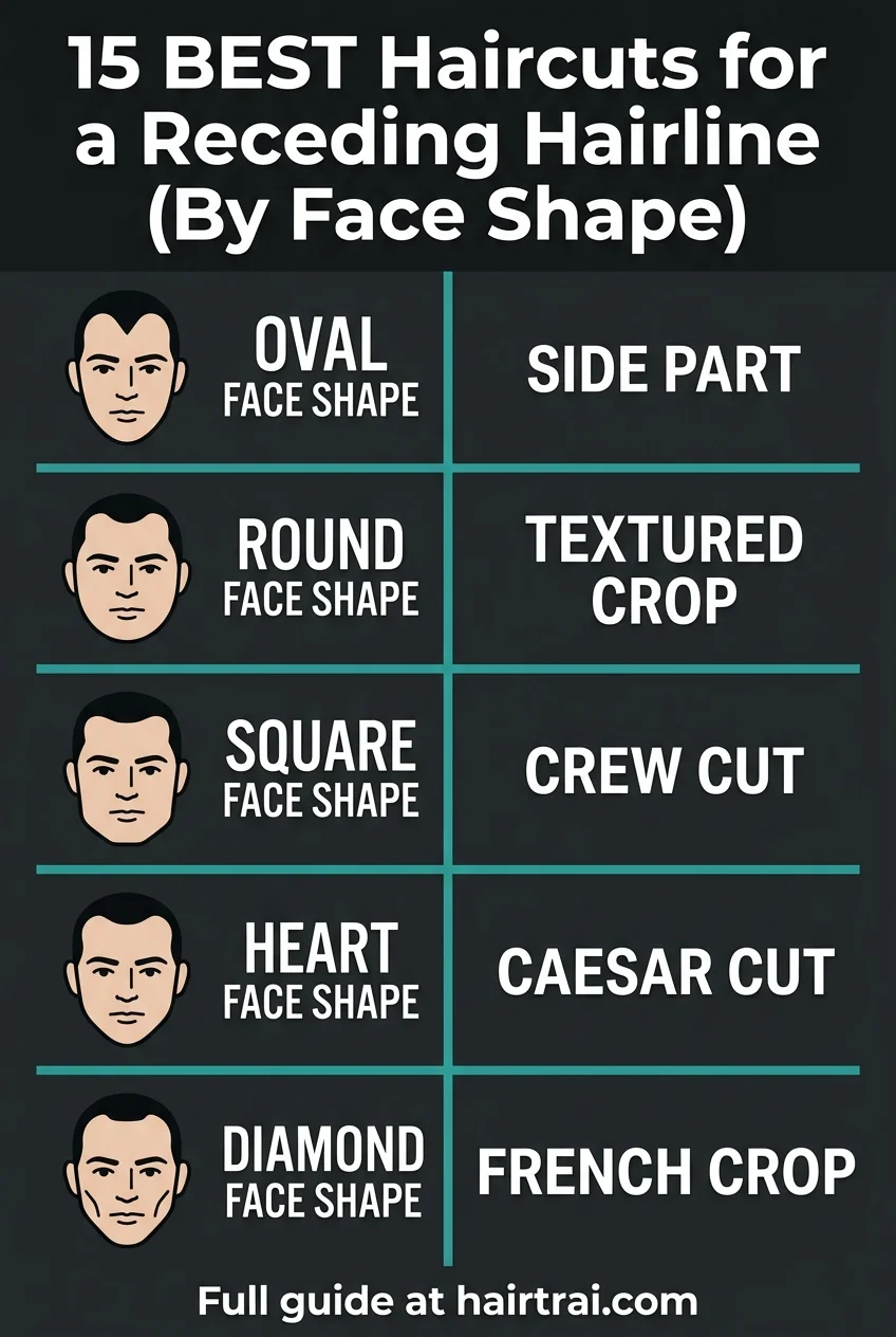 Pinterest pin — best hairstyles for receding hairline men by face shape