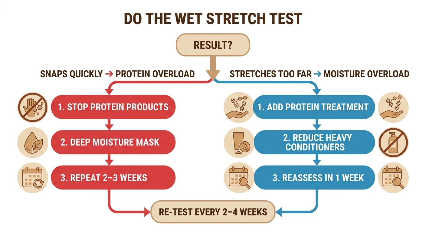 Flowchart for fixing protein moisture balance — steps for protein overload and moisture overload