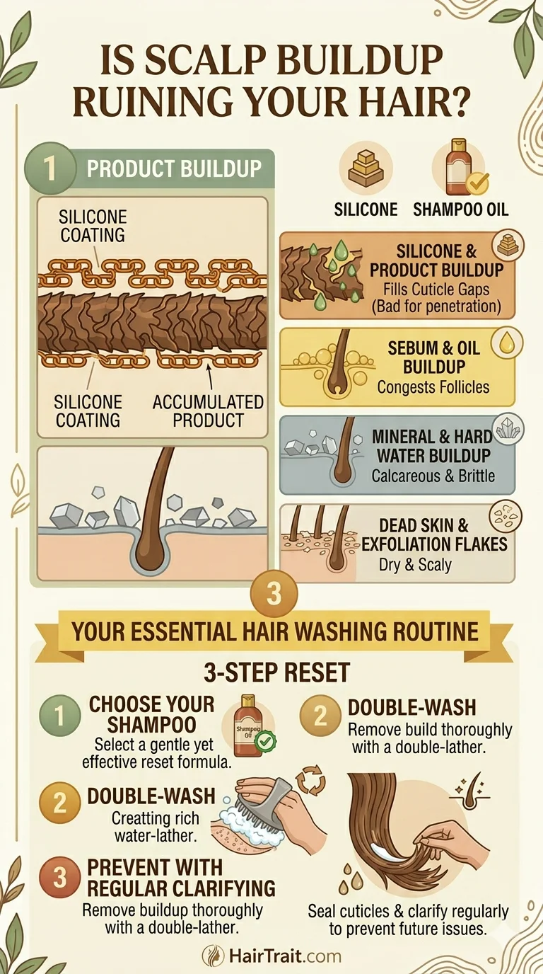 Scalp buildup Pinterest guide — 4 types, signs, and step-by-step removal plan