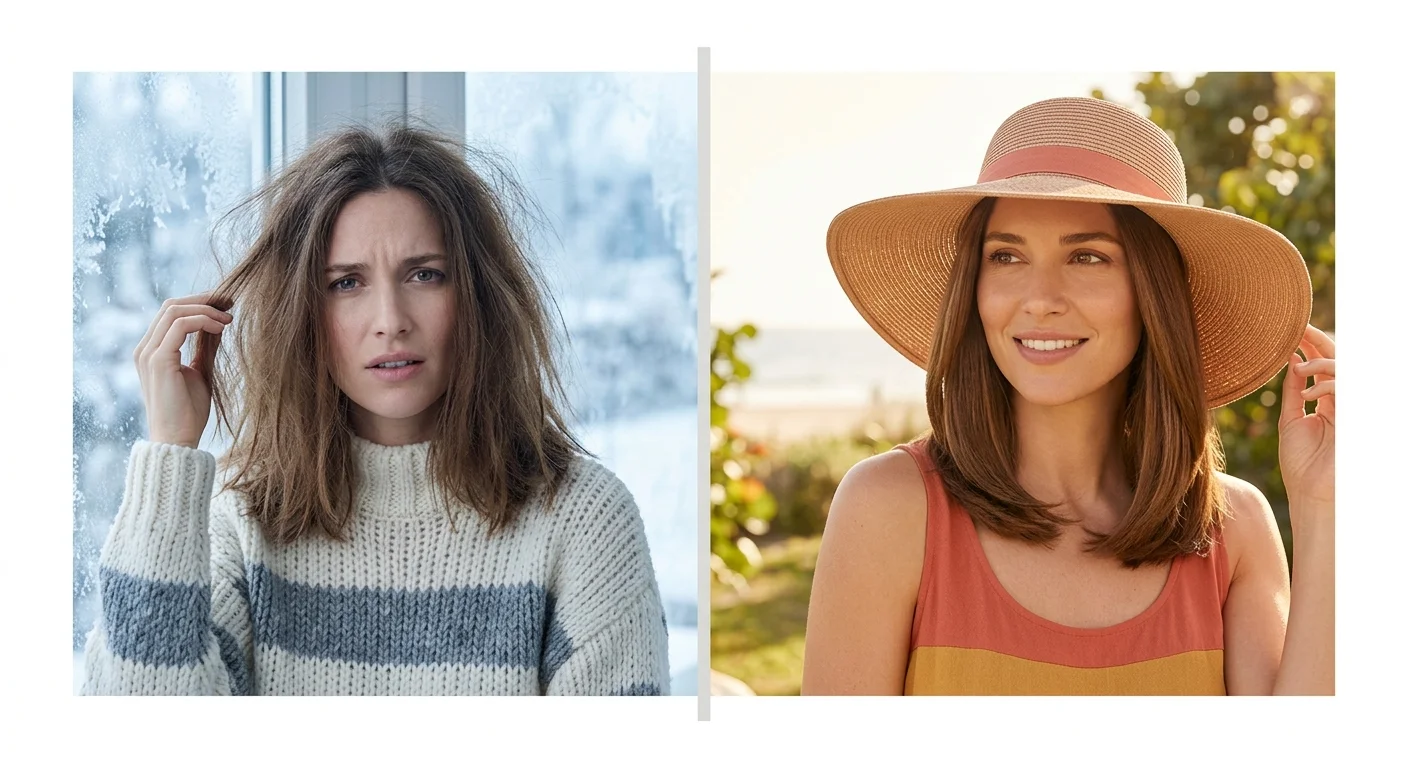 Seasonal hair care frequently asked questions — visual showing common seasonal hair concerns