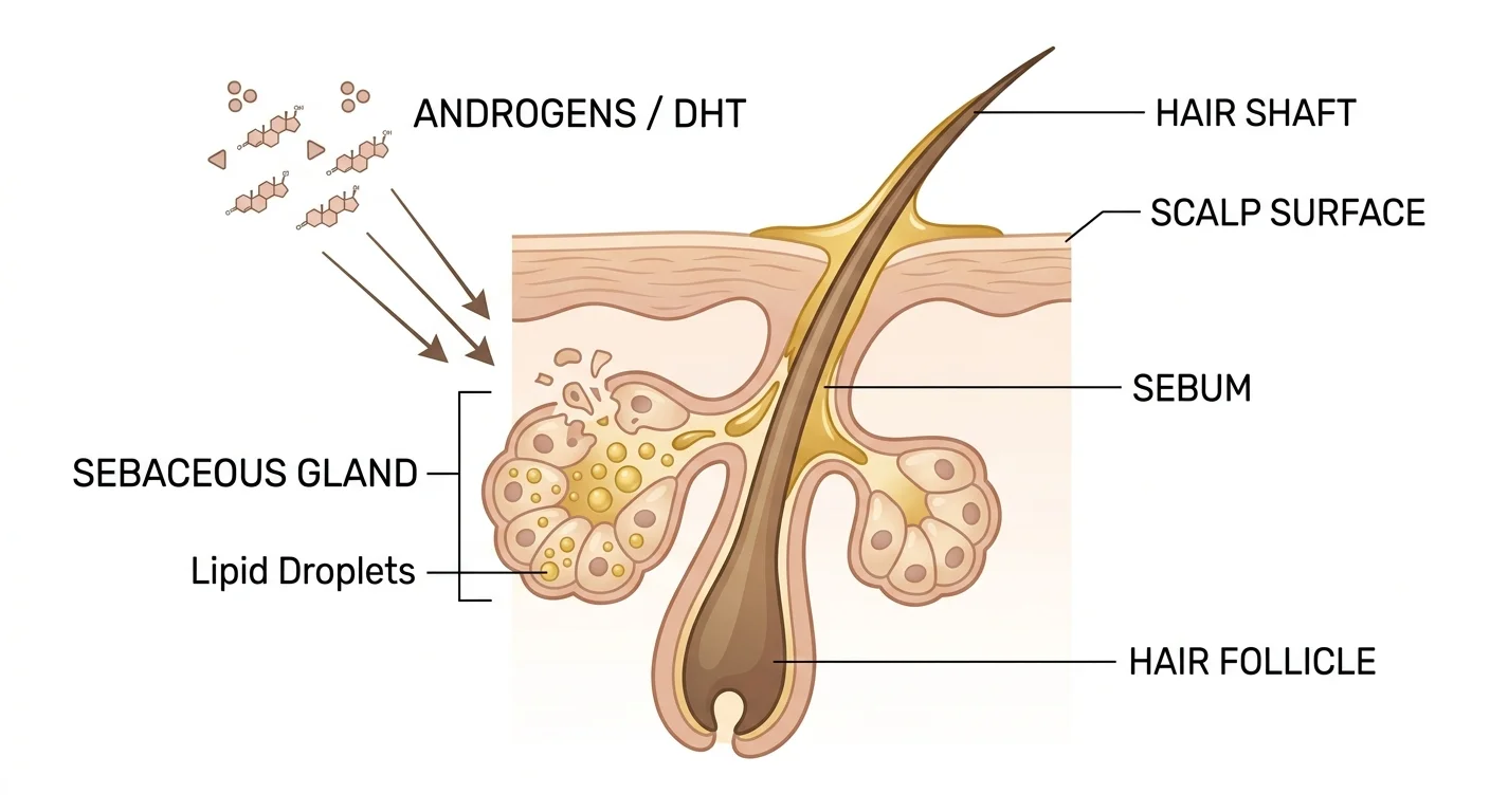 Diagram showing how sebaceous glands produce sebum in the hair follicle